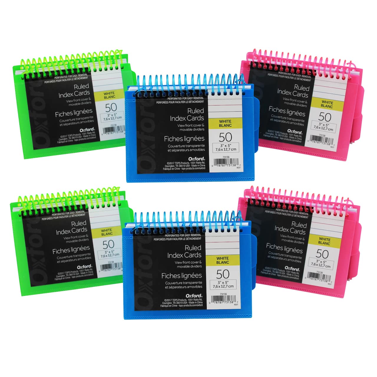 Oxford® 3" x 5" View Front Spiral Index Cards, 6 packs of 50